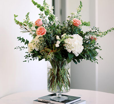 Floral arrangement in a boardroom setting