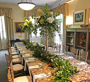 Tall flowers as centerpiece for a meal